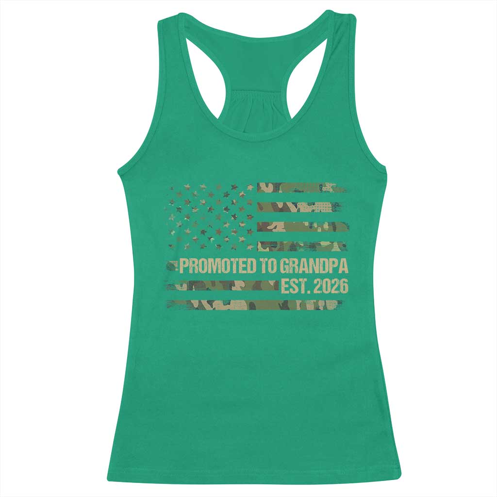 Promoted To Grandpa Est. 2026 Racerback Tank Top Retro Camo American Flag TS10 Irish Green Print Your Wear