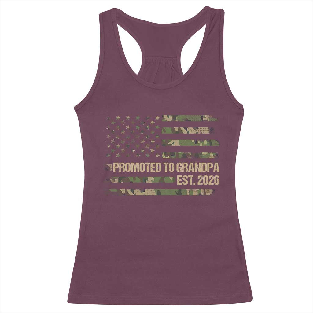 Promoted To Grandpa Est. 2026 Racerback Tank Top Retro Camo American Flag TS10 Maroon Print Your Wear