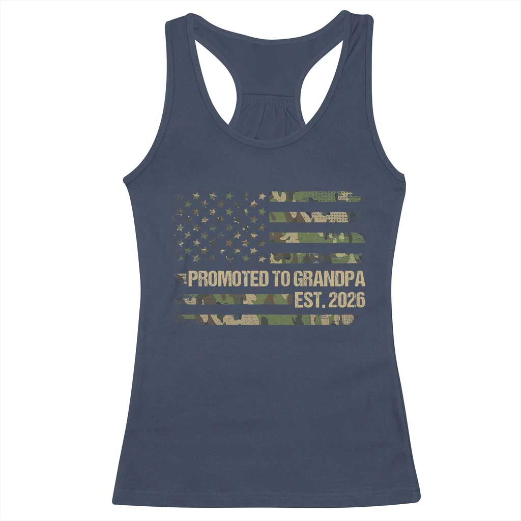Promoted To Grandpa Est. 2026 Racerback Tank Top Retro Camo American Flag TS10 Navy Print Your Wear