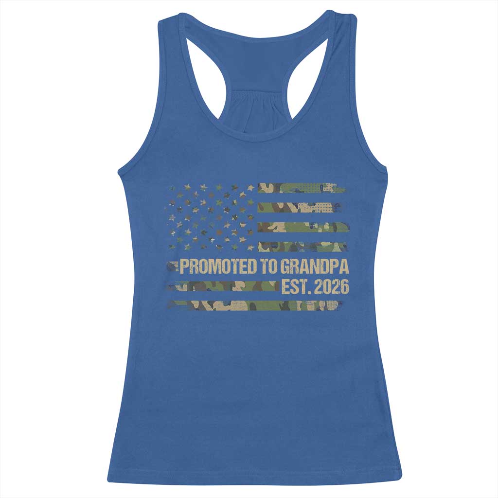 Promoted To Grandpa Est. 2026 Racerback Tank Top Retro Camo American Flag TS10 Royal Blue Print Your Wear