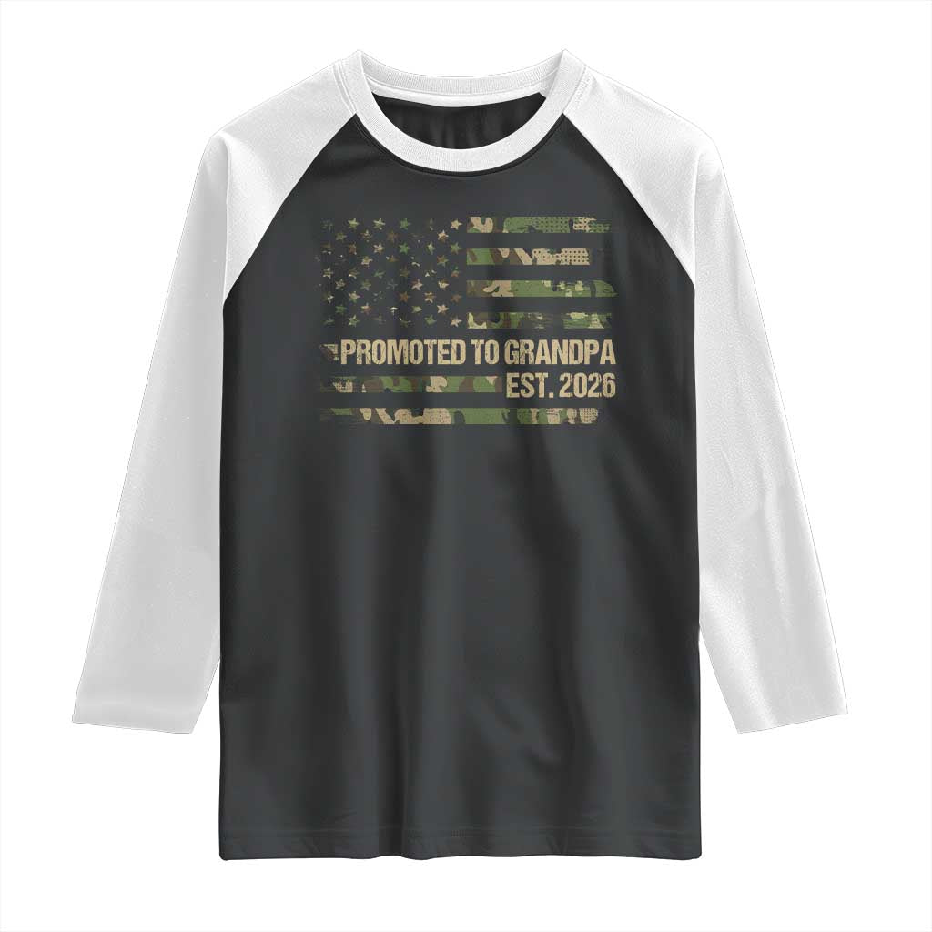 Promoted To Grandpa Est. 2026 Raglan Shirt Retro Camo American Flag TS10 Black White Print Your Wear