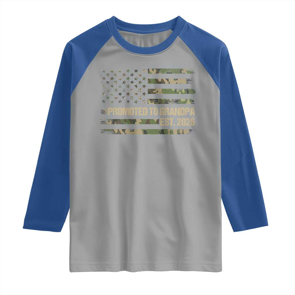 Promoted To Grandpa Est. 2026 Raglan Shirt Retro Camo American Flag TS10 Sport Gray Royal Print Your Wear