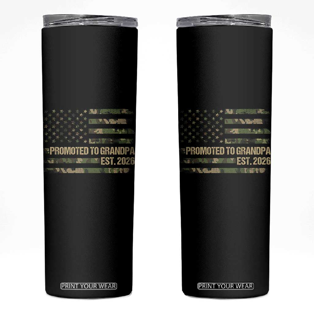 Promoted To Grandpa Est. 2026 Skinny Tumbler Retro Camo American Flag TS10 Black Print Your Wear