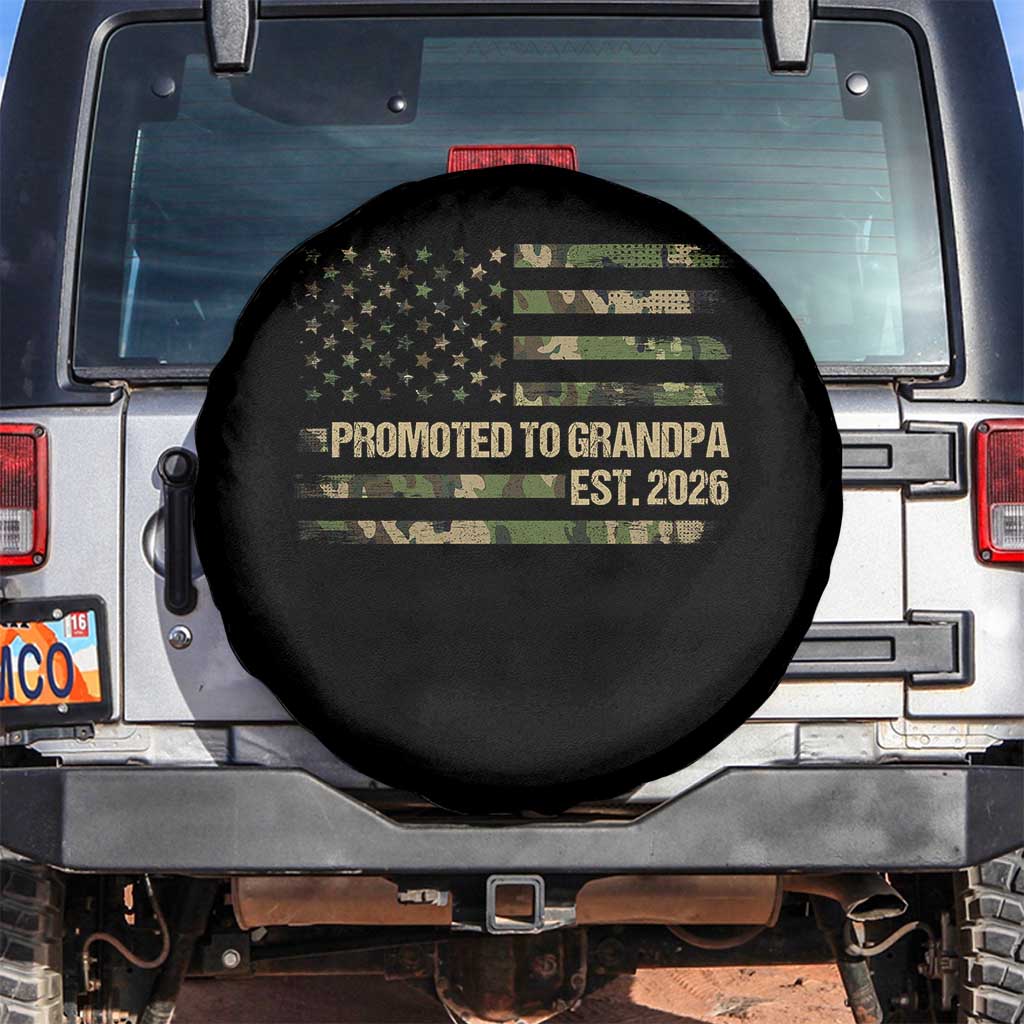 Promoted To Grandpa Est. 2026 Spare Tire Cover Retro Camo American Flag TS10 No hole Black Print Your Wear