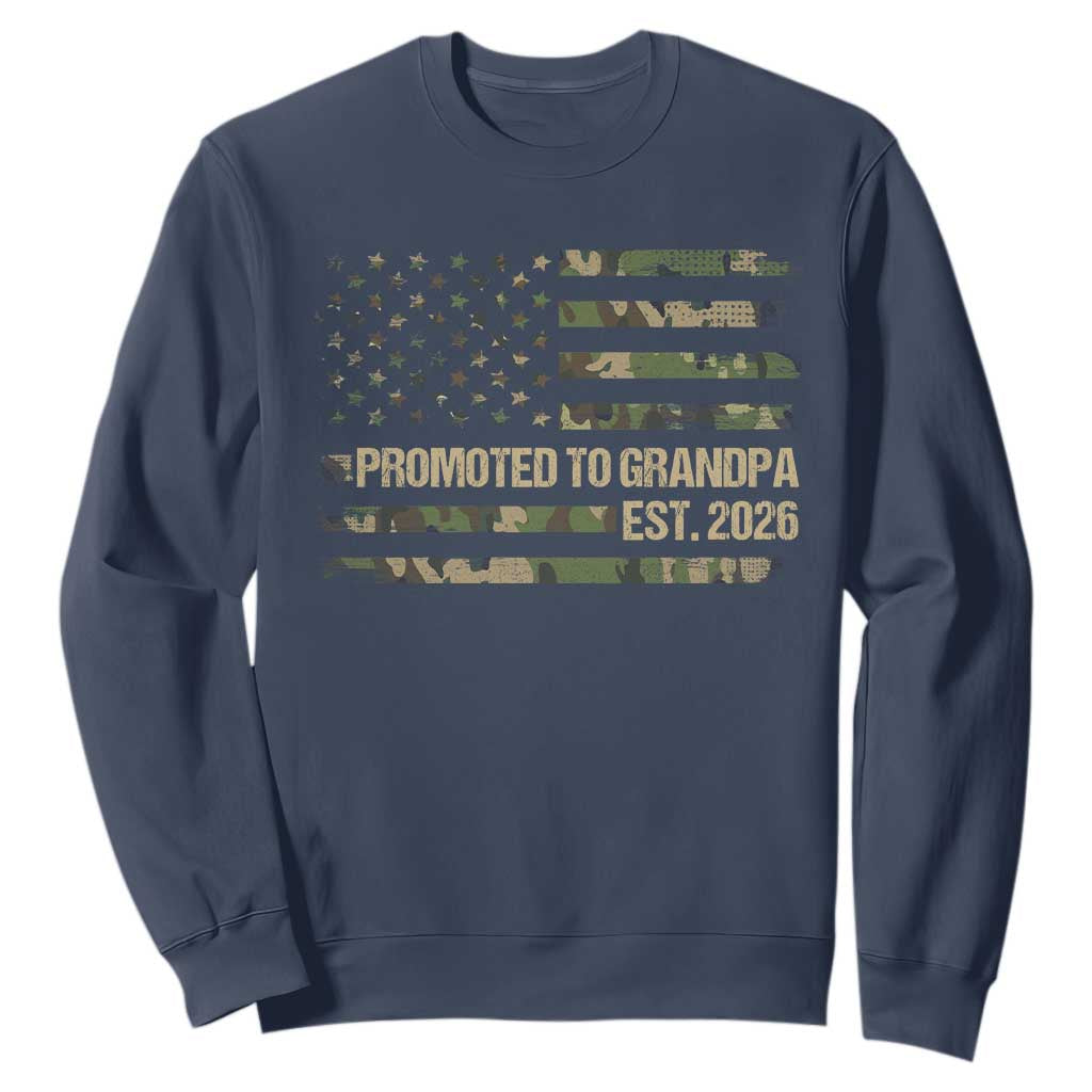 Promoted To Grandpa Est. 2026 Sweatshirt Retro Camo American Flag TS10 Navy Print Your Wear