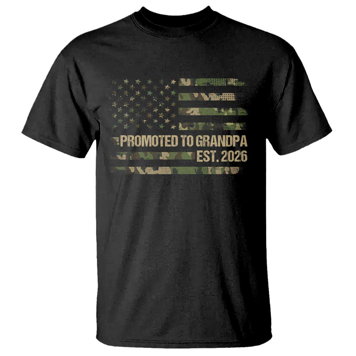 Promoted To Grandpa Est 2026 T Shirt - Retro Camo American Flag New Grandpa Gift Tee TS10 Black Print Your Wear