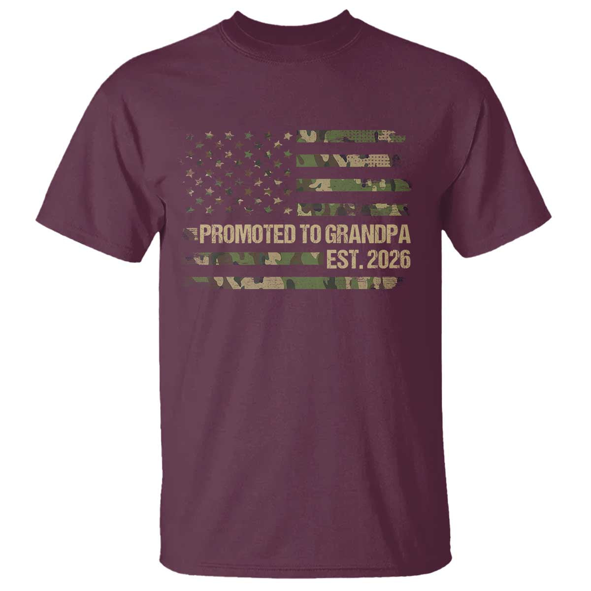Promoted To Grandpa Est 2026 T Shirt - Retro Camo American Flag New Grandpa Gift Tee TS10 Maroon Print Your Wear