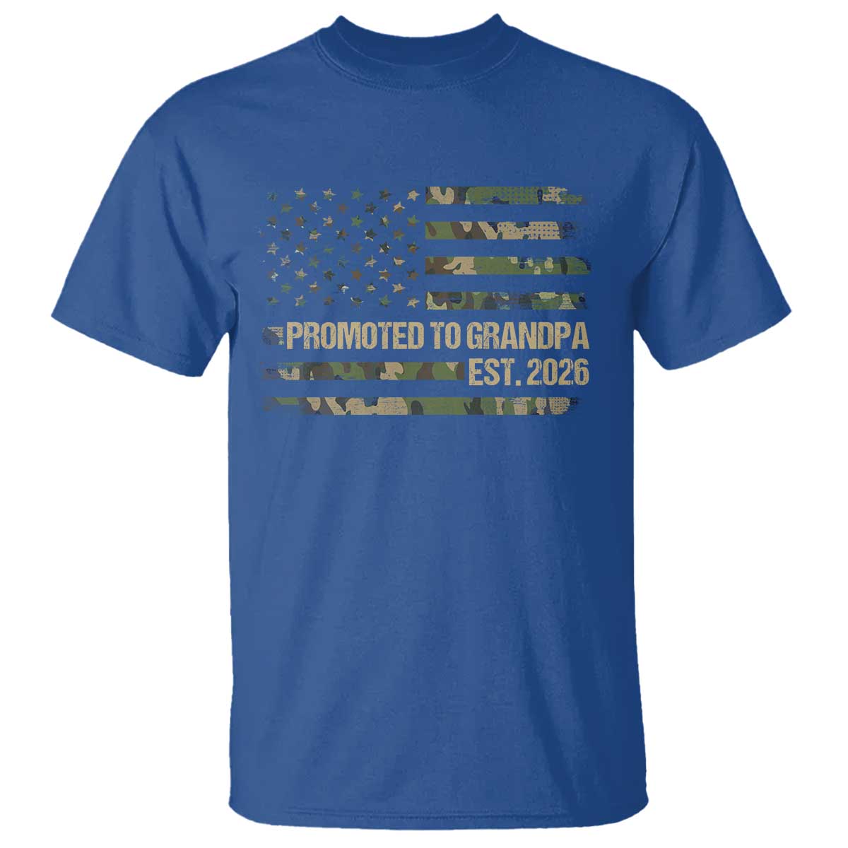 Promoted To Grandpa Est 2026 T Shirt - Retro Camo American Flag New Grandpa Gift Tee TS10 Royal Blue Print Your Wear