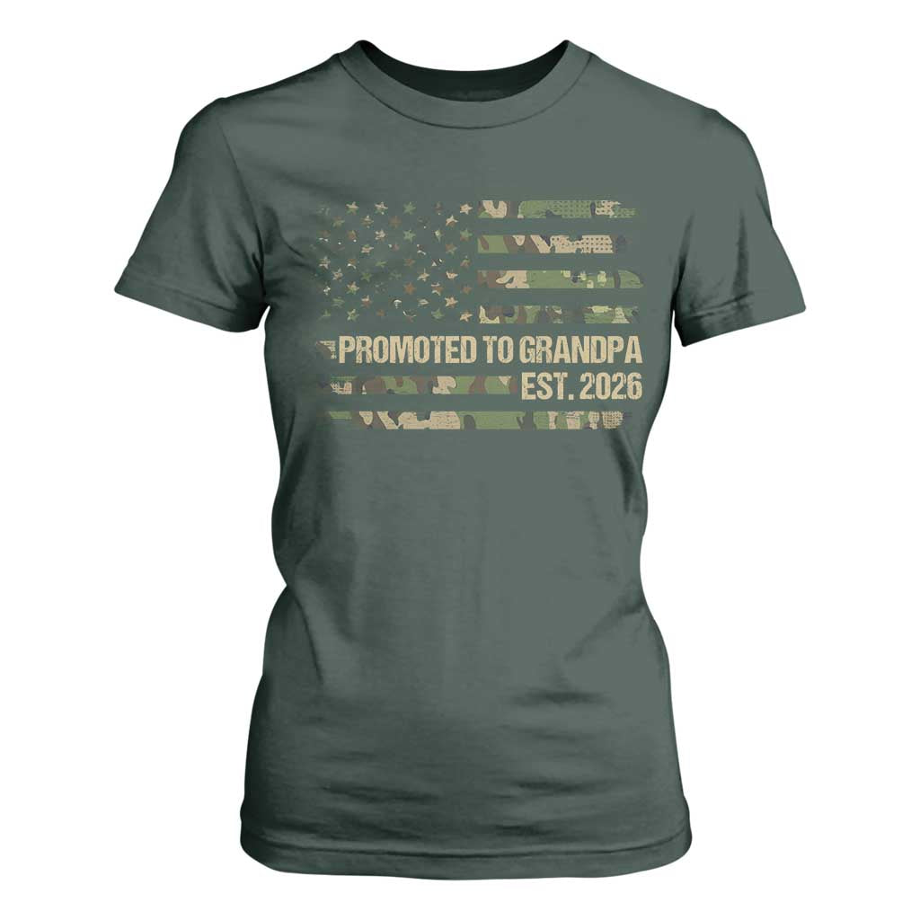 Promoted To Grandpa Est. 2026 T Shirt For Women Retro Camo American Flag TS10 Dark Forest Green Print Your Wear