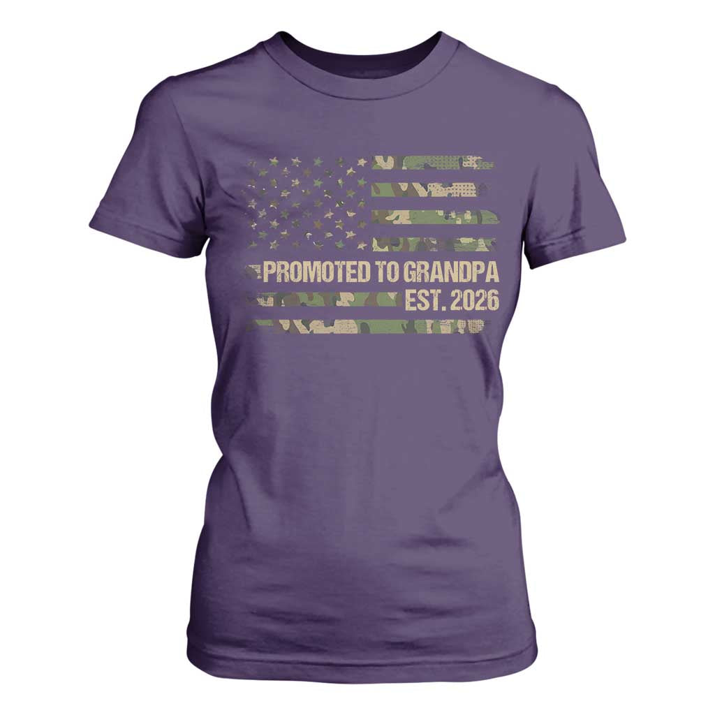 Promoted To Grandpa Est. 2026 T Shirt For Women Retro Camo American Flag TS10 Purple Print Your Wear