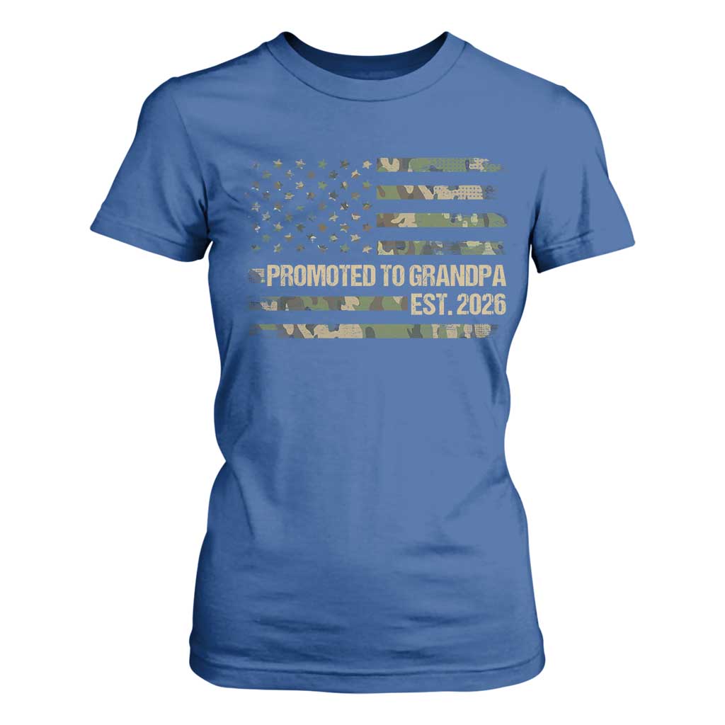 Promoted To Grandpa Est. 2026 T Shirt For Women Retro Camo American Flag TS10 Royal Blue Print Your Wear