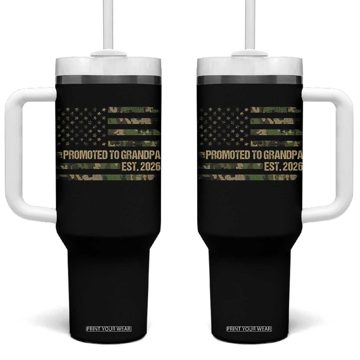 Promoted To Grandpa Est. 2026 Tumbler With Handle Retro Camo American Flag TS10 One Size: 40 oz Black Print Your Wear