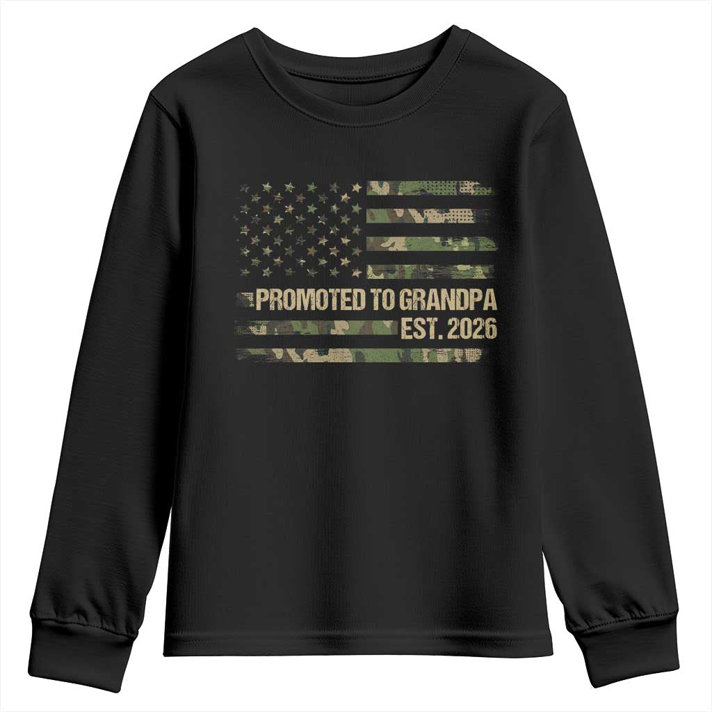 Promoted To Grandpa Est. 2026 Youth Sweatshirt Retro Camo American Flag TS10 Black Print Your Wear