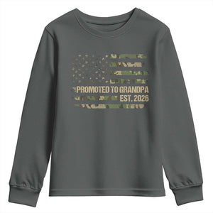 Promoted To Grandpa Est. 2026 Youth Sweatshirt Retro Camo American Flag TS10 Dark Heather Print Your Wear