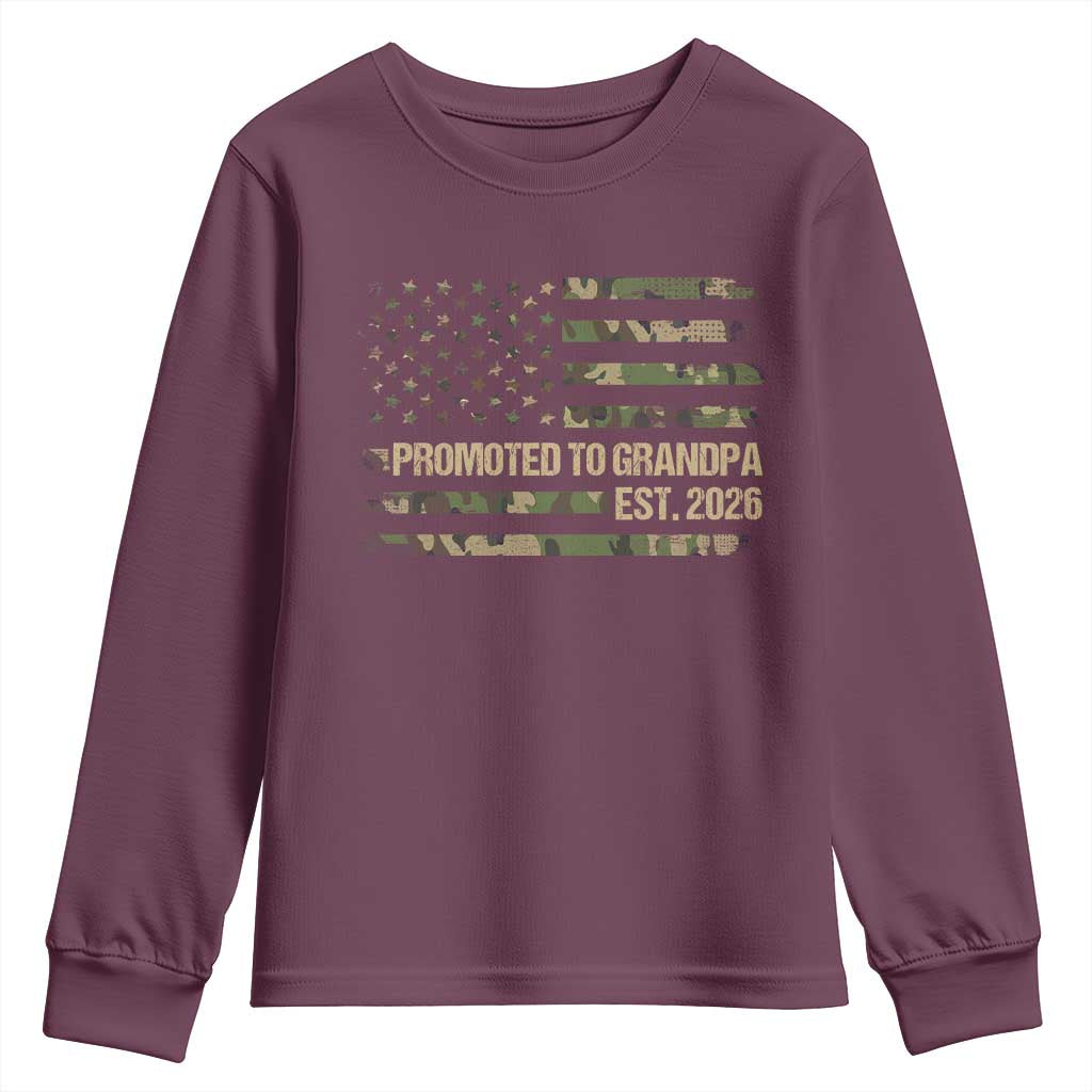 Promoted To Grandpa Est. 2026 Youth Sweatshirt Retro Camo American Flag TS10 Maroon Print Your Wear