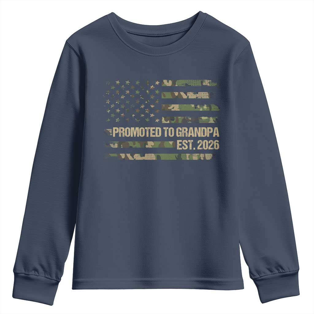 Promoted To Grandpa Est. 2026 Youth Sweatshirt Retro Camo American Flag TS10 Navy Print Your Wear