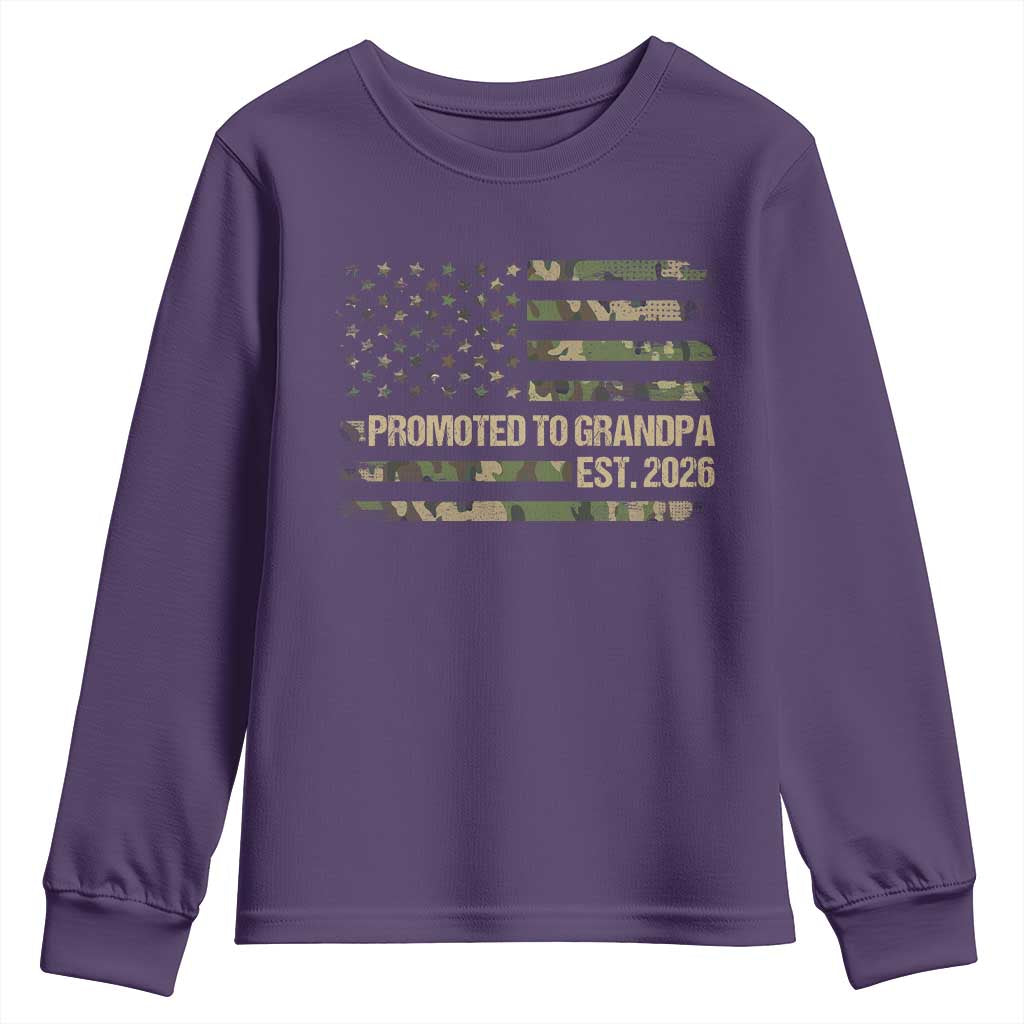 Promoted To Grandpa Est. 2026 Youth Sweatshirt Retro Camo American Flag TS10 Purple Print Your Wear