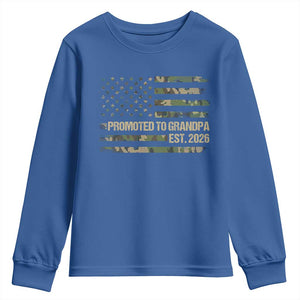 Promoted To Grandpa Est. 2026 Youth Sweatshirt Retro Camo American Flag TS10 Royal Blue Print Your Wear