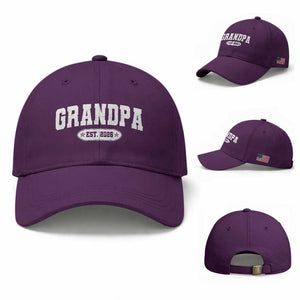 Grandpa Est 2026 Baseball Cap Promoted To Grandpa Paternity Fathers Day TS10 Baseball Cap Universal Fit Purple Print Your Wear