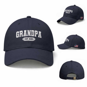 Grandpa Est 2026 Baseball Cap Promoted To Grandpa Paternity Fathers Day TS10 Baseball Cap Universal Fit Navy Print Your Wear
