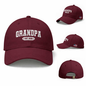Grandpa Est 2026 Baseball Cap Promoted To Grandpa Paternity Fathers Day TS10 Baseball Cap Universal Fit Maroon Print Your Wear