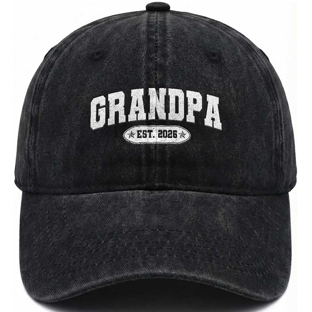 Grandpa Est 2026 Washed Cotton Baseball Cap Promoted To Grandpa Paternity Fathers Day TS10 Print Your Wear