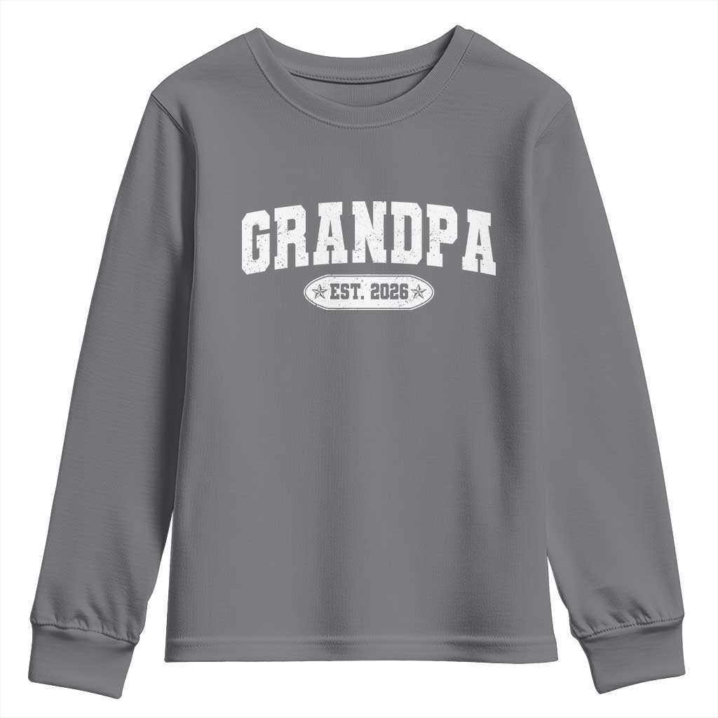 Grandpa Est 2026 Youth Sweatshirt Promoted To Grandpa Paternity Fathers Day TS10 Charcoal Print Your Wear