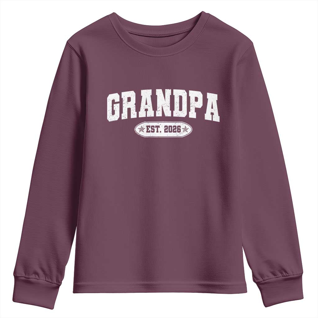 Grandpa Est 2026 Youth Sweatshirt Promoted To Grandpa Paternity Fathers Day TS10 Maroon Print Your Wear
