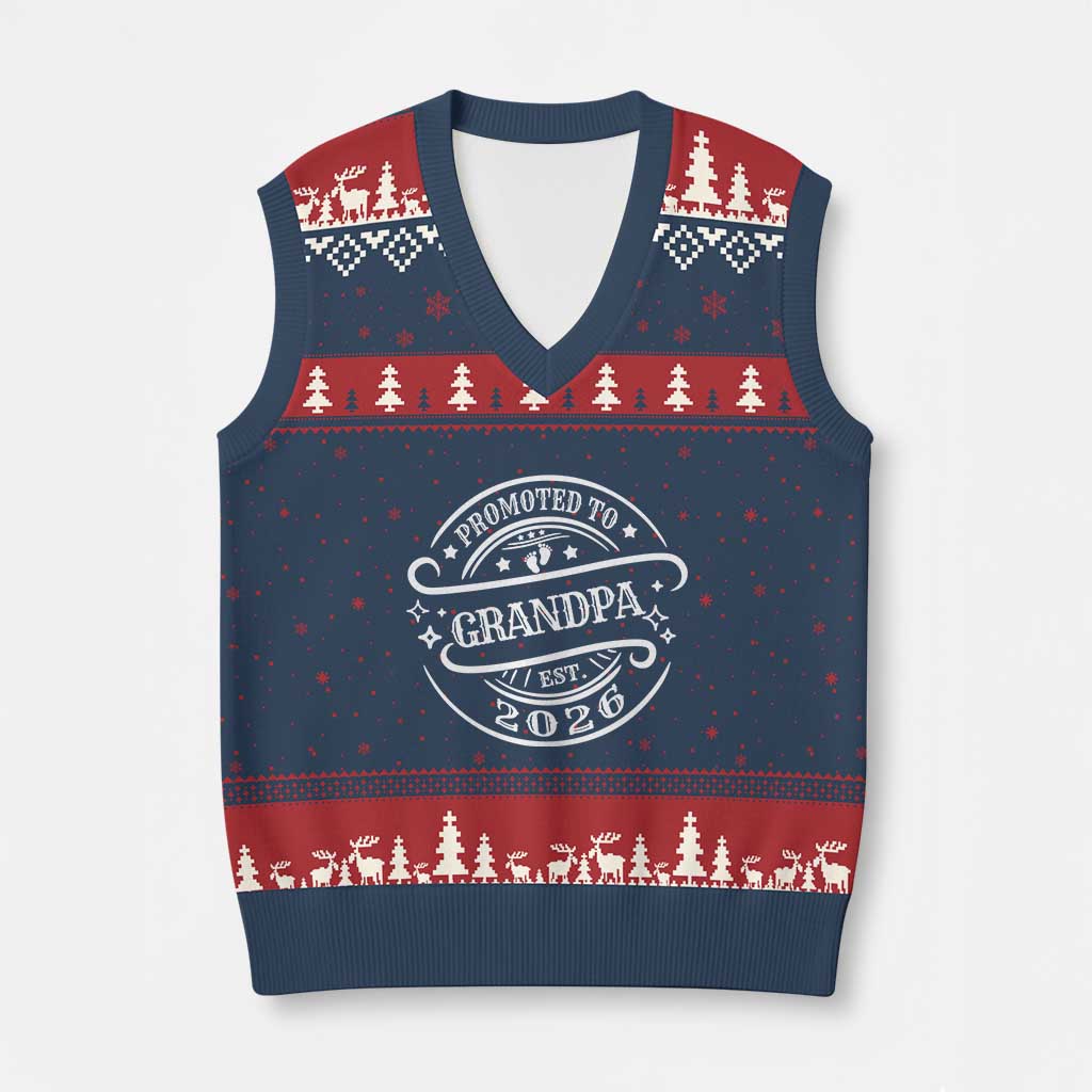 Promoted To Grandpa Est. 2026 V-Neck Knit Sweater Vest Grandparents Baby Announcement Fathers Day TS10 Navy Red Print Your Wear