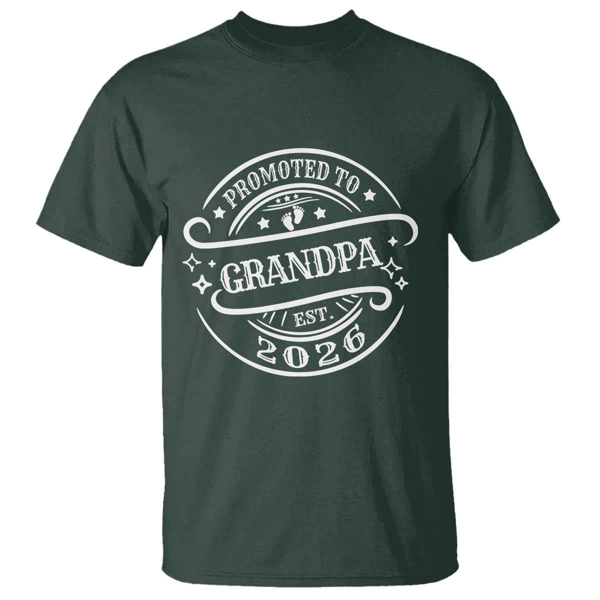 Promoted To Grandpa Est. 2026 T Shirt Grandparents Baby Announcement Fathers Day TS10 Dark Forest Green Print Your Wear