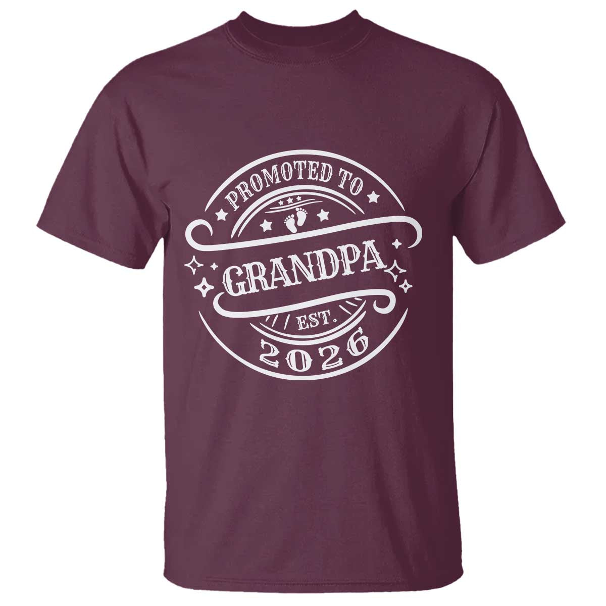 Promoted To Grandpa Est. 2026 T Shirt Grandparents Baby Announcement Fathers Day TS10 Maroon Print Your Wear