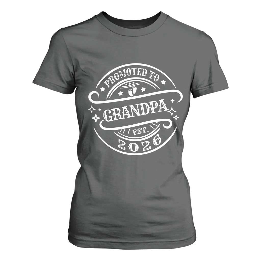 Promoted To Grandpa Est. 2026 T Shirt For Women Grandparents Baby Announcement Fathers Day TS10 Dark Heather Print Your Wear