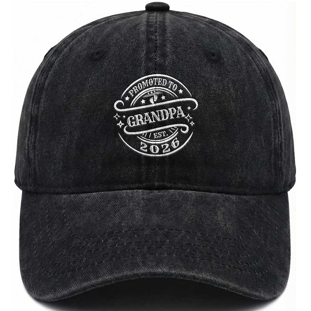 Promoted To Grandpa Est. 2026 Washed Cotton Baseball Cap Grandparents Baby Announcement Fathers Day TS10 Print Your Wear