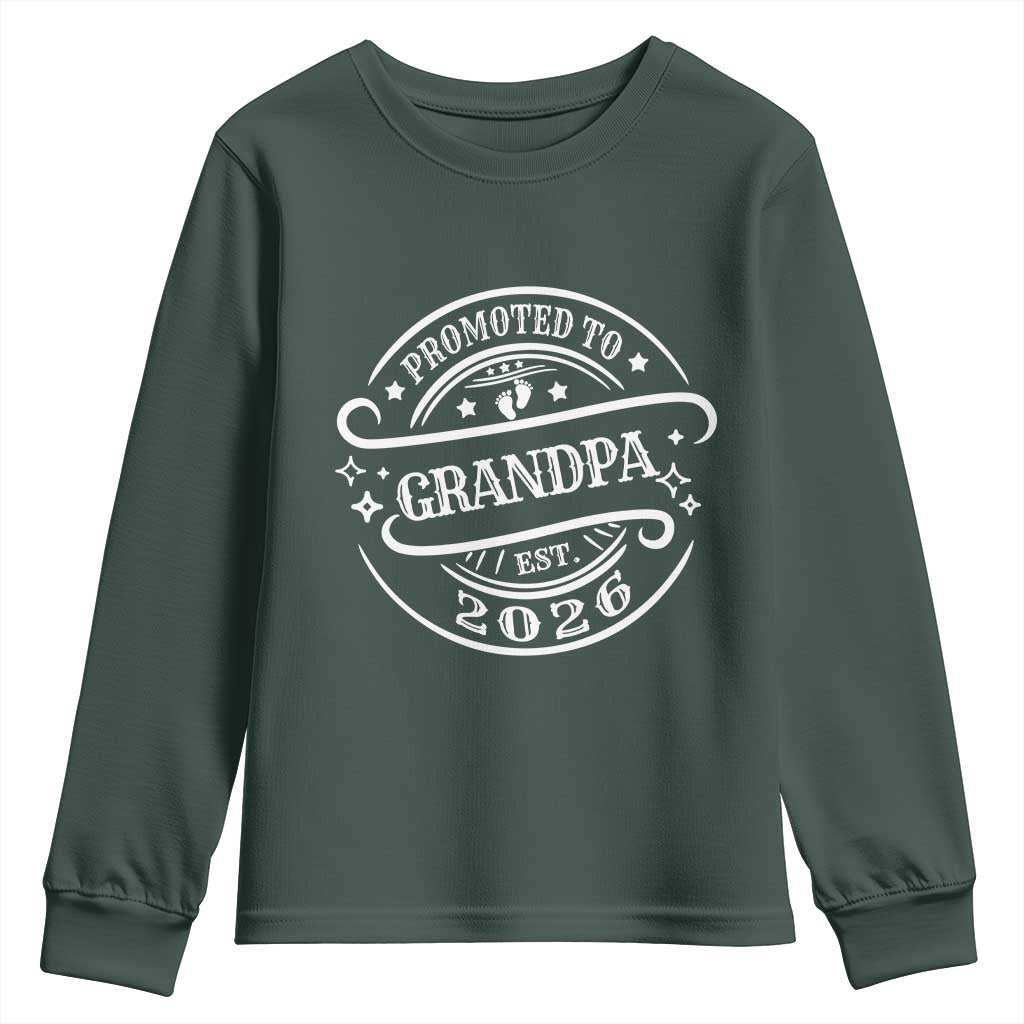 Promoted To Grandpa Est. 2026 Youth Sweatshirt Grandparents Baby Announcement Fathers Day TS10 Dark Forest Green Print Your Wear