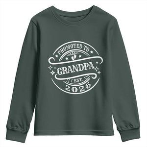 Promoted To Grandpa Est. 2026 Youth Sweatshirt Grandparents Baby Announcement Fathers Day TS10 Dark Forest Green Print Your Wear
