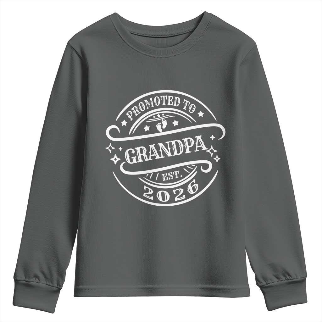 Promoted To Grandpa Est. 2026 Youth Sweatshirt Grandparents Baby Announcement Fathers Day TS10 Dark Heather Print Your Wear