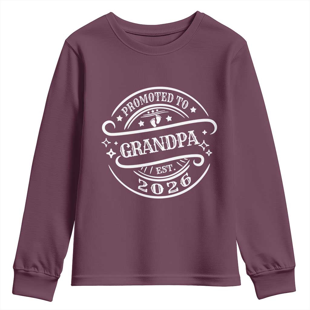 Promoted To Grandpa Est. 2026 Youth Sweatshirt Grandparents Baby Announcement Fathers Day TS10 Maroon Print Your Wear