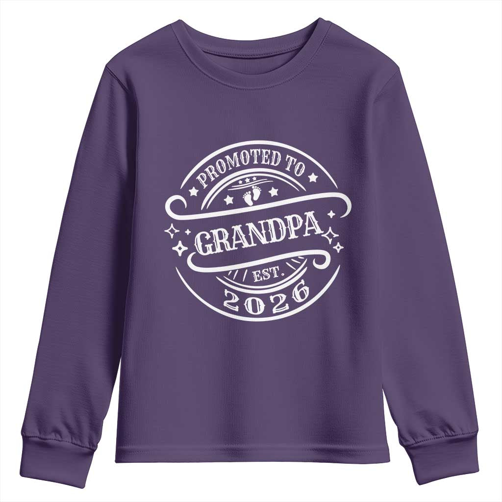 Promoted To Grandpa Est. 2026 Youth Sweatshirt Grandparents Baby Announcement Fathers Day TS10 Purple Print Your Wear