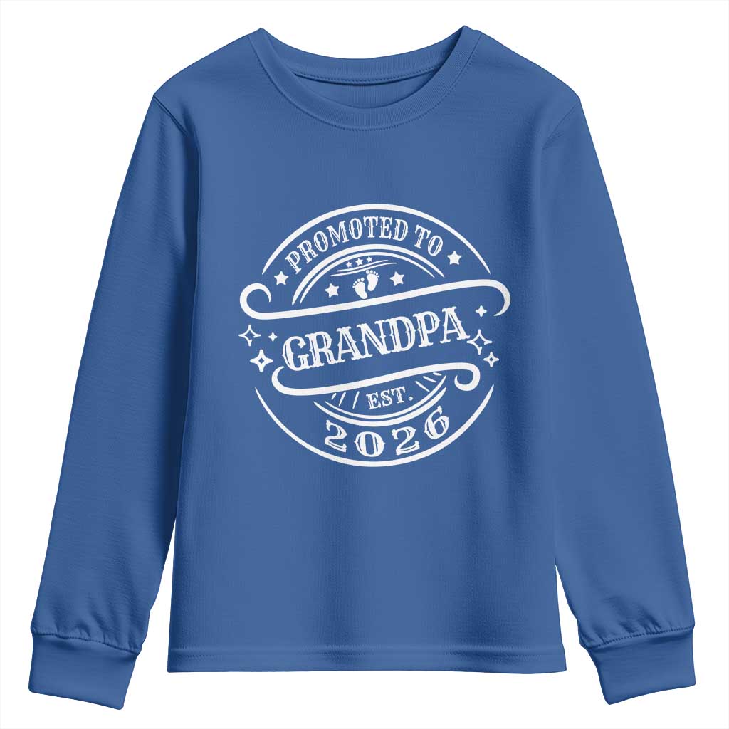 Promoted To Grandpa Est. 2026 Youth Sweatshirt Grandparents Baby Announcement Fathers Day TS10 Royal Blue Print Your Wear