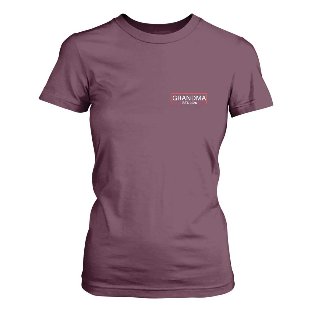 Grandma Est 2026 T Shirt For Women First Mothers Day Grandparents Baby Announcement TS10 Maroon Print Your Wear