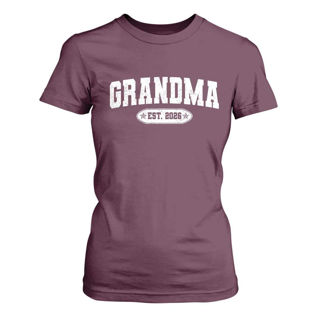 Grandma Est 2026 T Shirt For Women Promoted To Grandparents Mothers Day TS10 Maroon Print Your Wear