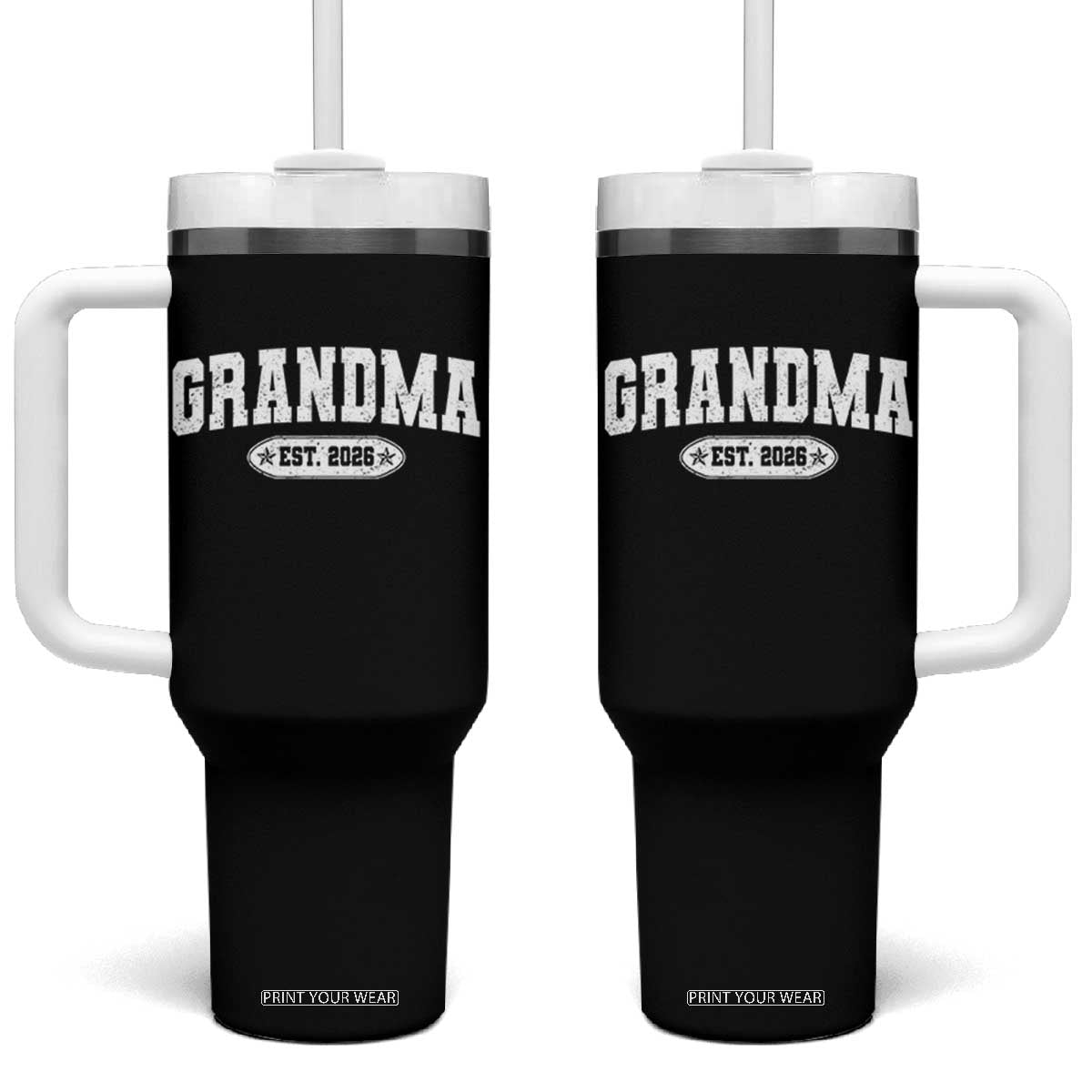 Grandma Est 2026 Tumbler With Handle Promoted To Grandparents Mothers Day TS10 One Size: 40 oz Black Print Your Wear