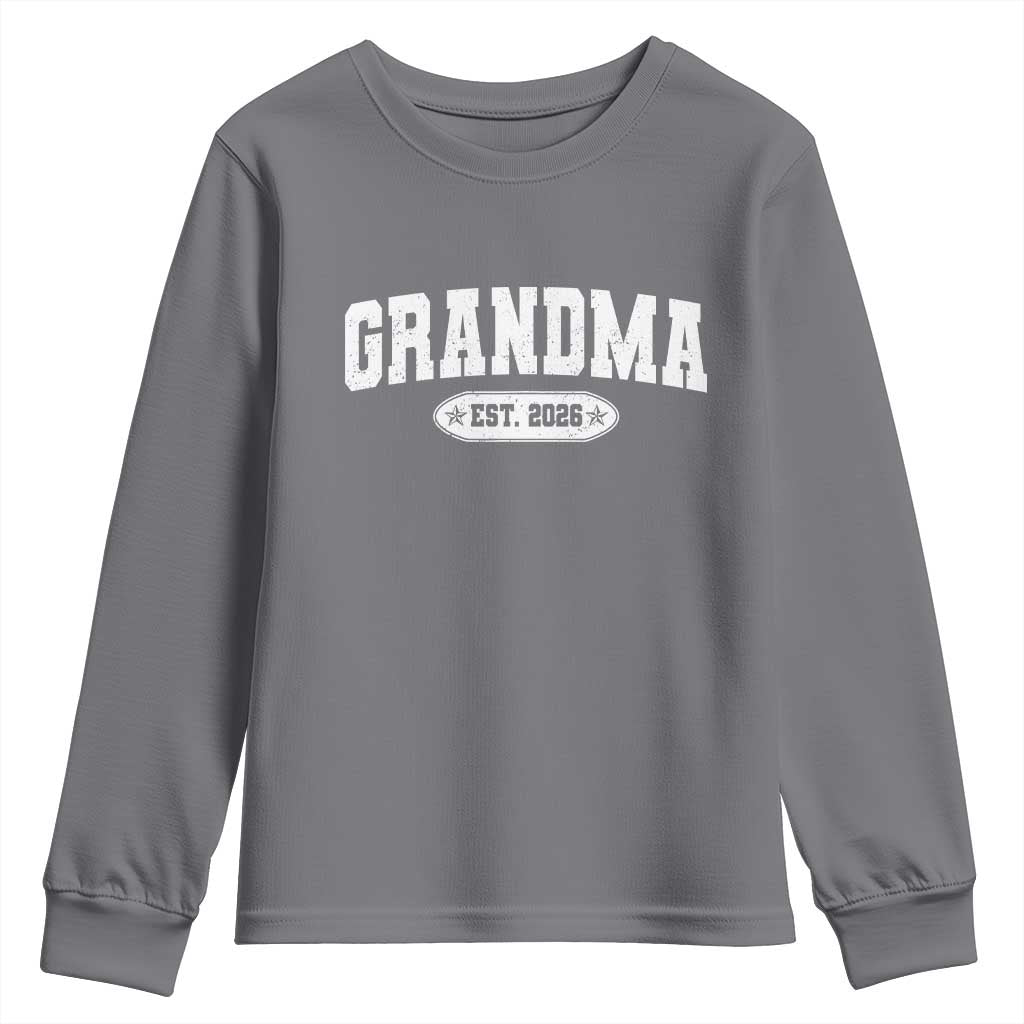 Grandma Est 2026 Youth Sweatshirt Promoted To Grandparents Mothers Day TS10 Charcoal Print Your Wear