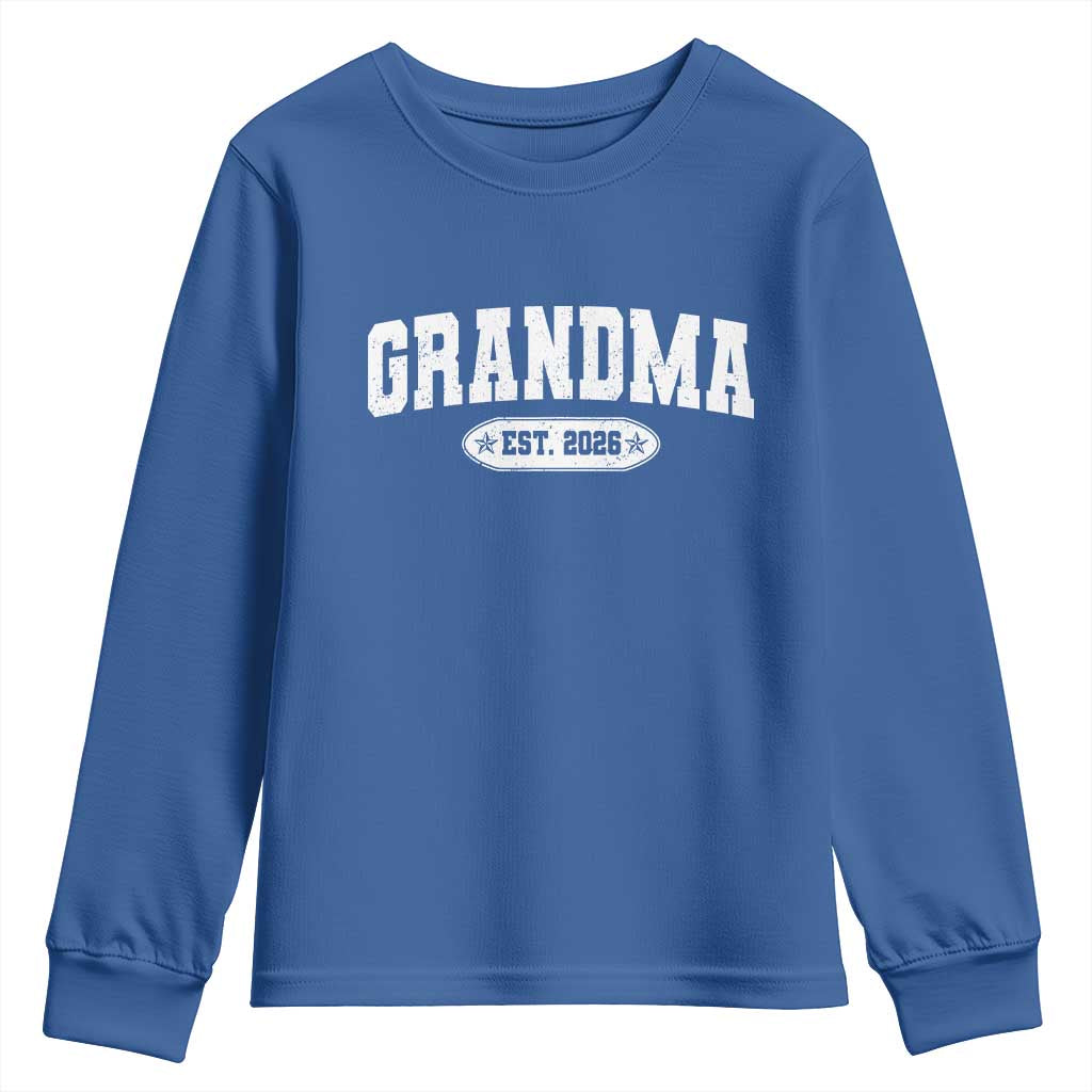 Grandma Est 2026 Youth Sweatshirt Promoted To Grandparents Mothers Day TS10 Royal Blue Print Your Wear