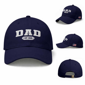 New Dad 2026 Baseball Cap Promoted To Daddy Est 2026 TS10 Baseball Cap Universal Fit Dark Blue Print Your Wear