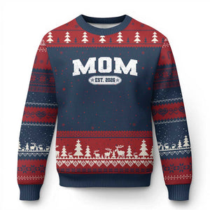 Mom Est 2026 Ugly Christmas Sweater Promoted To Mama Baby Announcement Mothers Day TS10 Navy Red Print Your Wear