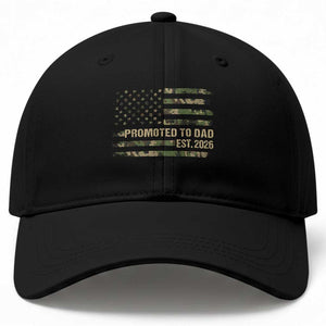 Promoted To Dad Est 2026 Baseball Cap Retro Camo American Flag TS10 Print Your Wear