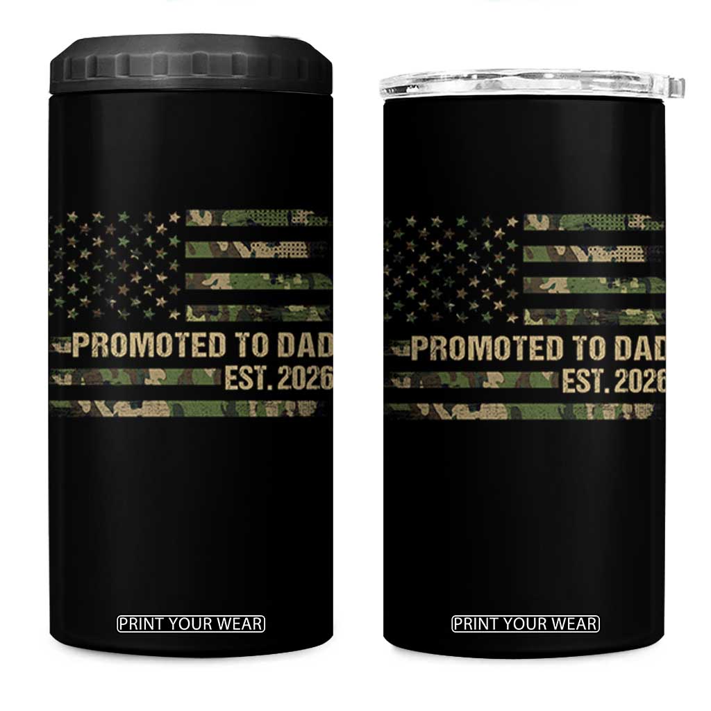 Promoted To Dad Est 2026 4 in 1 Can Cooler Tumbler Retro Camo American Flag TS10 One Size: 16 oz Black Print Your Wear