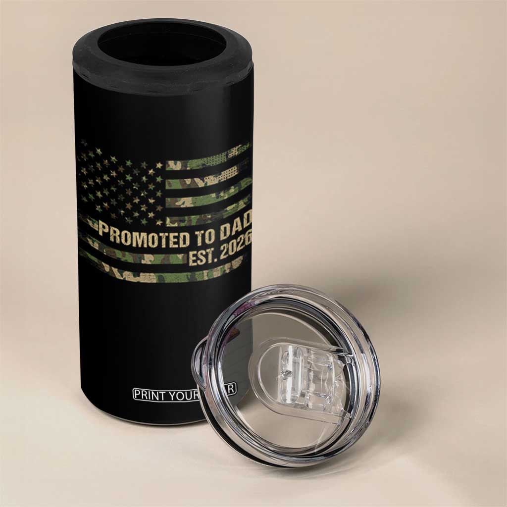 Promoted To Dad Est 2026 4 in 1 Can Cooler Tumbler Retro Camo American Flag TS10 Print Your Wear