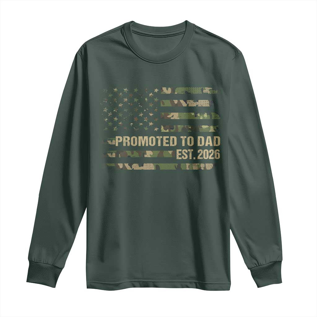 Promoted To Dad Est 2026 Long Sleeve Shirt Retro Camo American Flag TS10 Dark Forest Green Print Your Wear